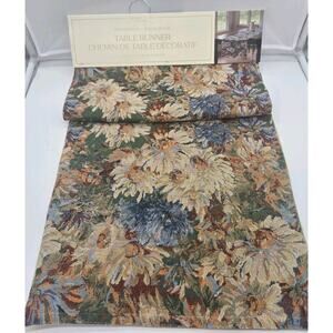 Vintage Style Jacquard Tapestry Floral Table Runner 16x80" Cottage Farmhouse